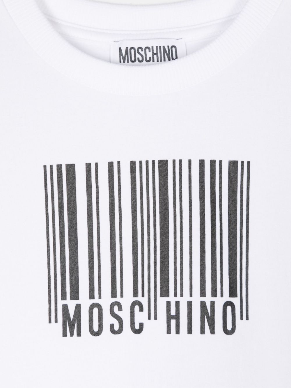 T shirt bianca per bambina Moschino Kids con stampa codice a barre - Rubino Kids