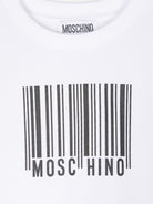 T shirt bianca per bambina Moschino Kids con stampa codice a barre - Rubino Kids