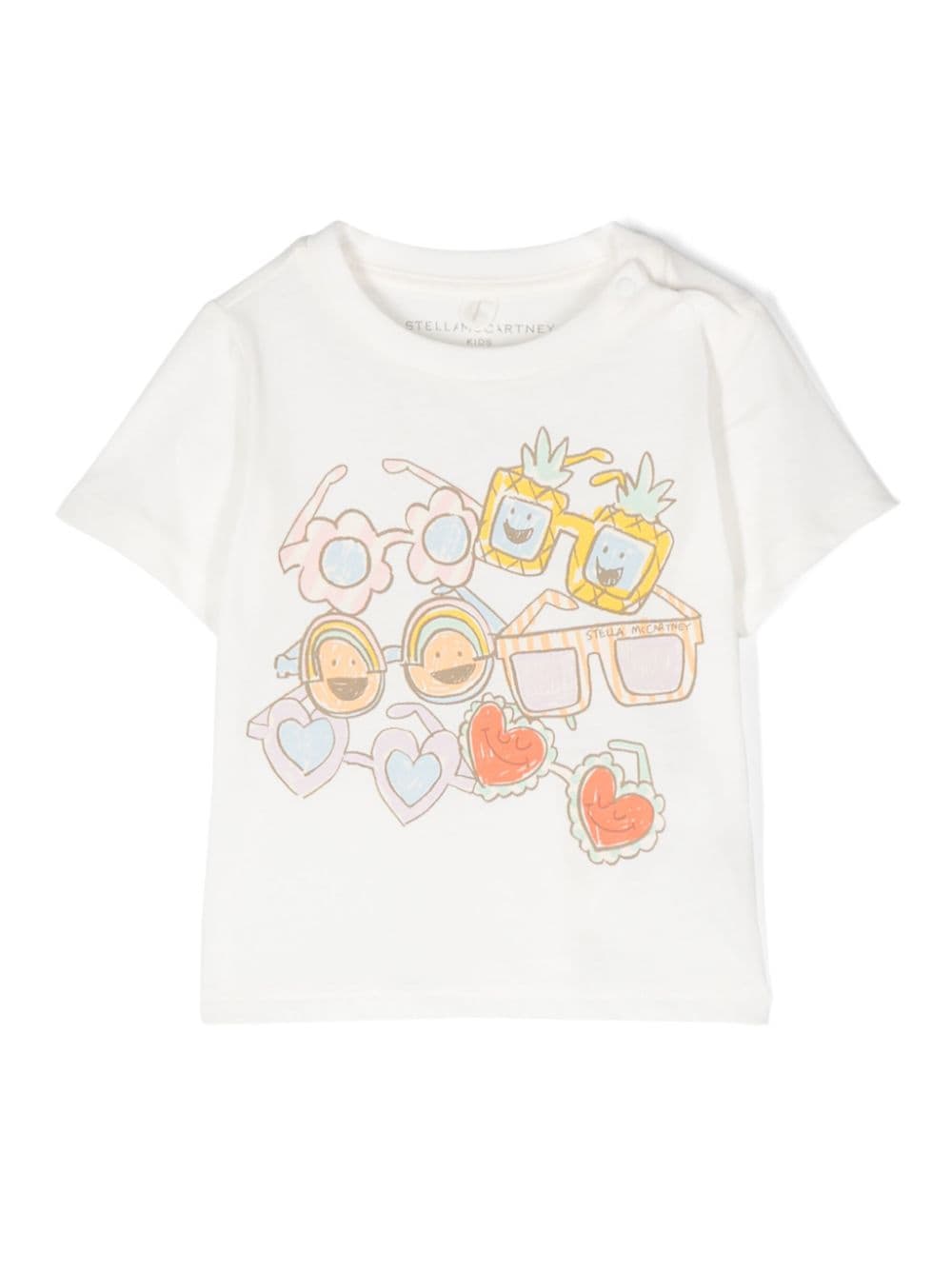 T shirt bianca per bambina Stella McCartney Kids con stampa occhiali da sole - Rubino Kids