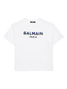 T shirt bianca per bambino con logo Balmain Paris blu - Rubino Kids