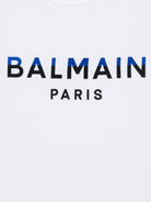 T shirt bianca per bambino con logo Balmain Paris blu - Rubino Kids