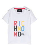 T shirt bianca per neonato con stampa Richmond colorata e bottoncini sulla spalla - Rubino Kids