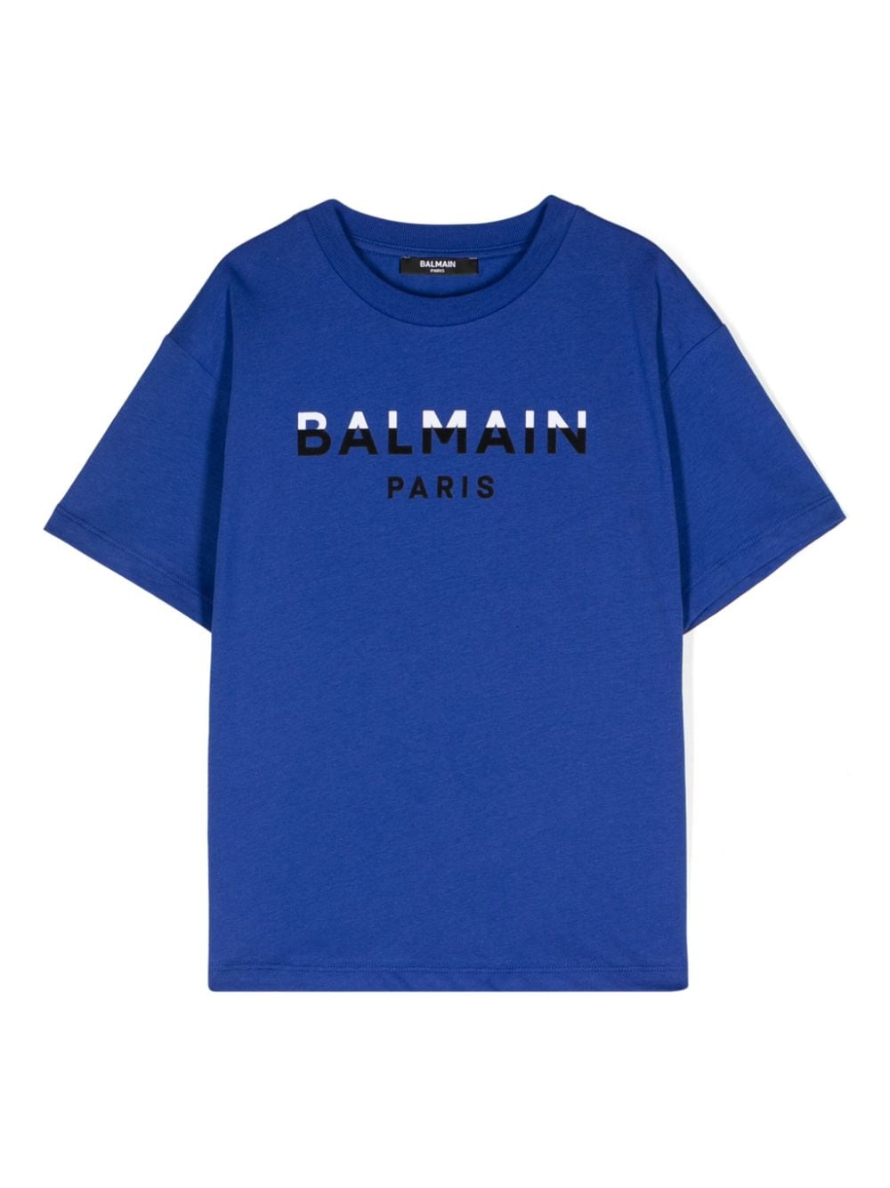 T shirt blu per bambino con logo Balmain Paris bianco e nero - Rubino Kids