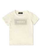 T-shirt con applicazione logo per bambina Versace Kids bianco con maniche corte - Rubino Kids