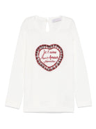 T-shirt con applicazione per bambina Monnalisa bianca con applicazione sul cuore - Rubino Kids