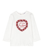 T-shirt con applicazione per neonata Monnalisa bianca con applicazione sul cuore - Rubino Kids