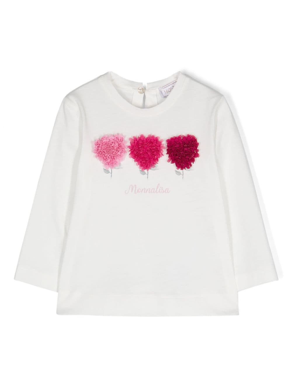 T-shirt con applicazione per neonata Monnalisa bianca con scollo rotondo - Rubino Kids