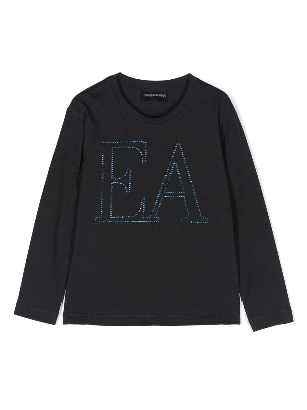 T-shirt con decorazione per bambina Emporio Armani Kids blu con maniche lunghe - Rubino Kids