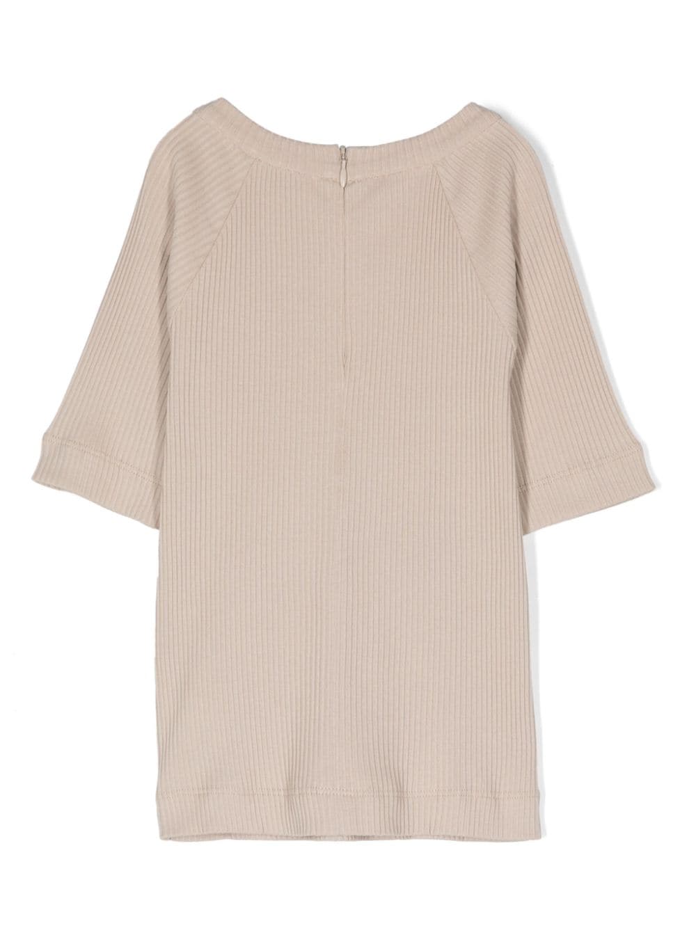 T-shirt con dettaglio Monili per bambina Brunello Cucinelli Kids beige con girocollo a costine - Rubino Kids