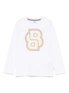 T-shirt con logo floccato per bambino BOSS Kidswear bianca con mini etichetta - Rubino Kids