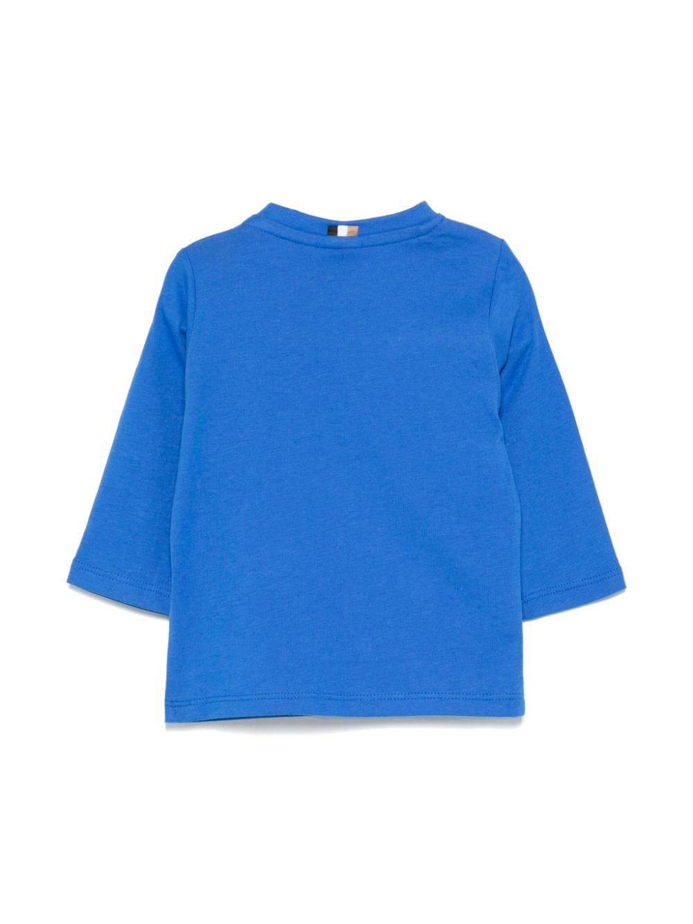 T-shirt con logo in gomma per neonato BOSS blu Kidswear con bottone automatico sulla spalla - Rubino Kids