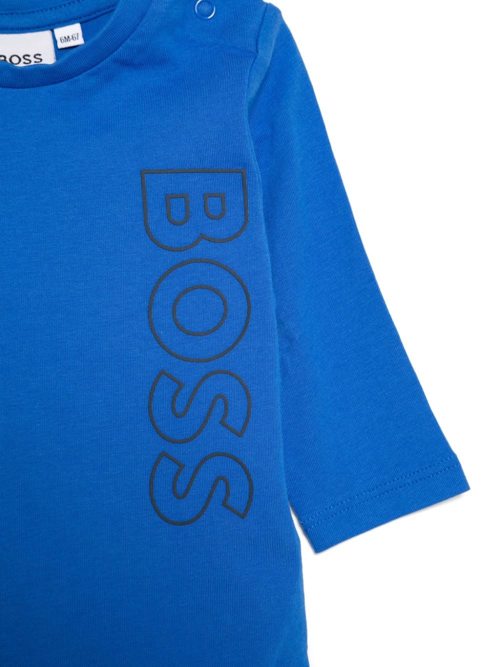 T-shirt con logo in gomma per neonato BOSS blu Kidswear con bottone automatico sulla spalla - Rubino Kids