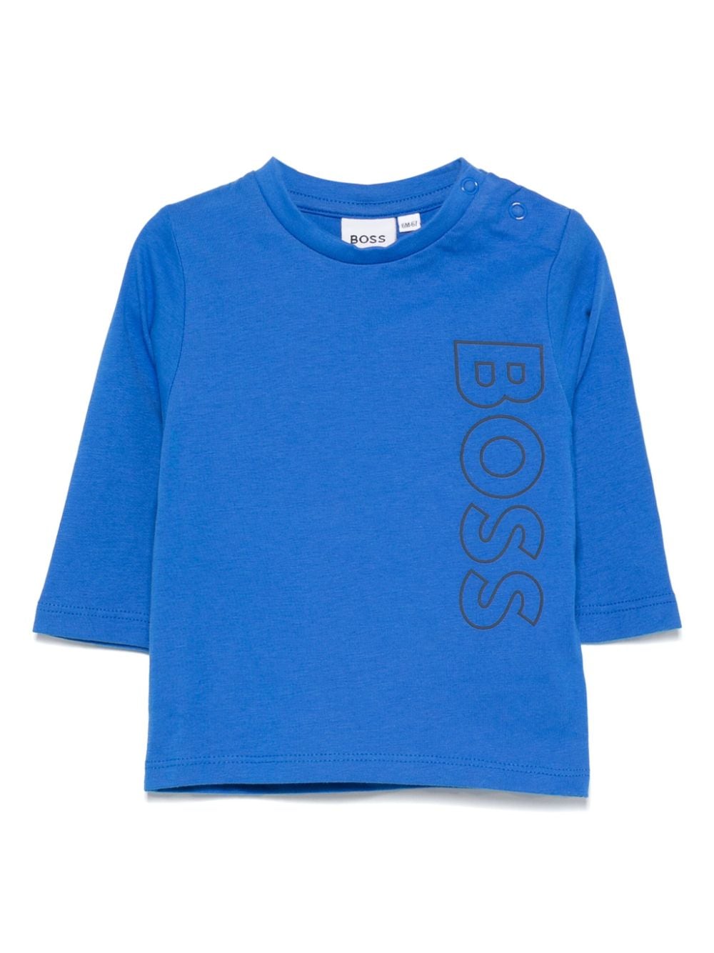 T-shirt con logo in gomma per neonato BOSS blu Kidswear con bottone automatico sulla spalla - Rubino Kids