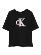 T-shirt con logo per bambina Calvin Klein Kids nero con orlo dritto - Rubino Kids