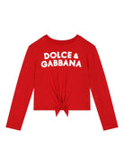 T-shirt con logo per bambina Dolce & Gabbana Kids rosso con orlo dritto - Rubino Kids