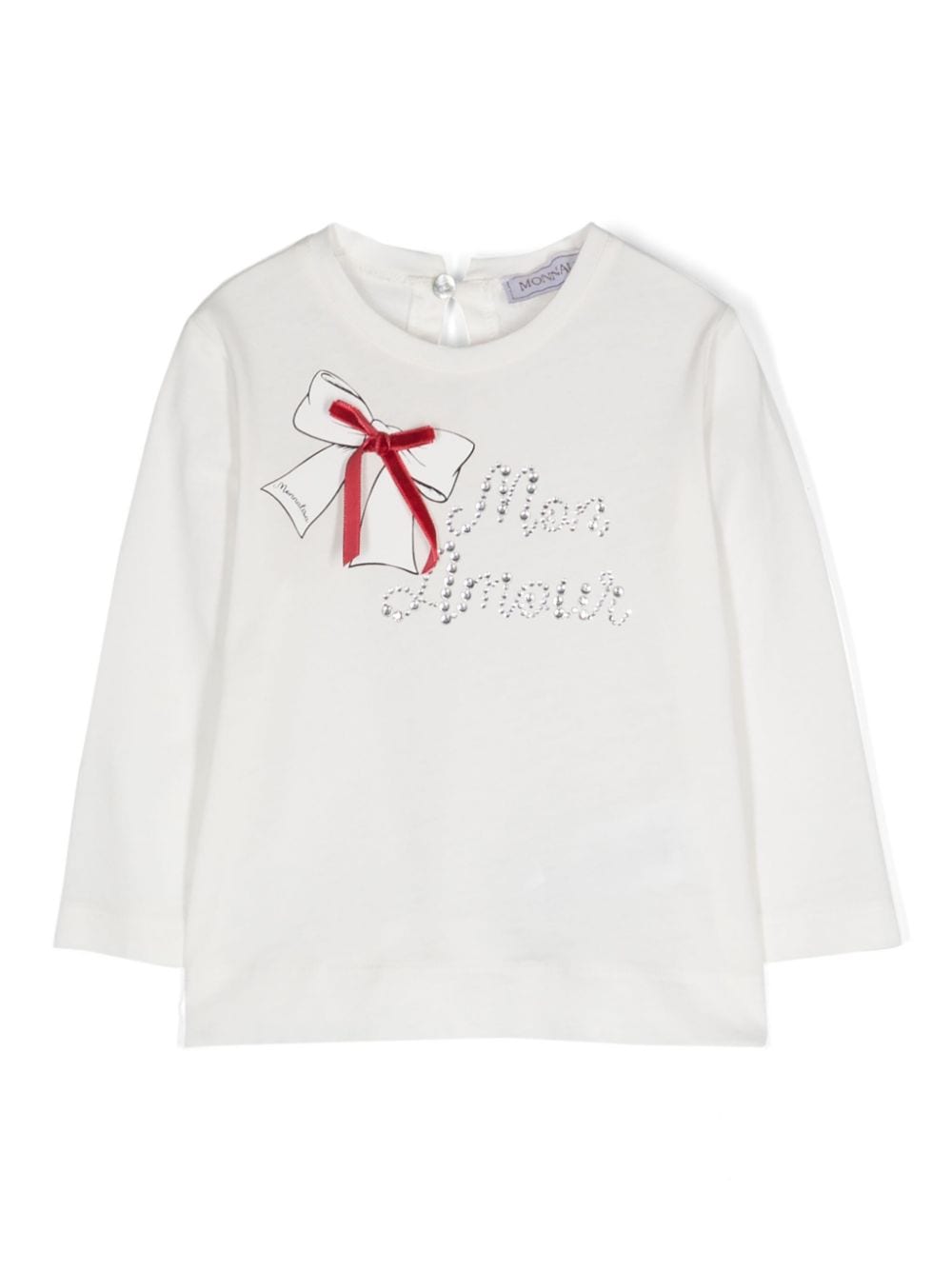 T-shirt con logo per neonata Monnalisa bianca con maniche lunghe - Rubino Kids