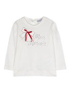 T-shirt con logo per neonata Monnalisa bianca con maniche lunghe - Rubino Kids