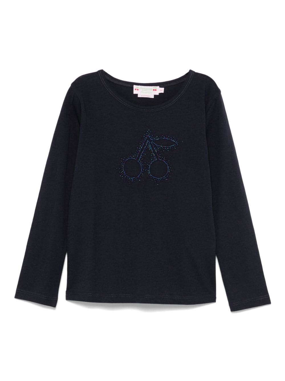 T-shirt con logo perlina per bambina Bonpoint blu con scollo rotondo - Rubino Kids