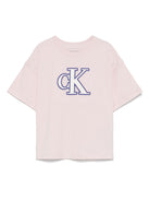 T-shirt con monogramma per bambina Calvin Klein Kids rosa con orlo dritto - Rubino Kids