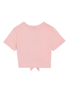 T-shirt con nodo per bambina Dolce & Gabbana Kids rosa con logo con borchie - Rubino Kids