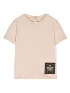 T-shirt con patch per neonato Fendi Kids beige con girocollo - Rubino Kids