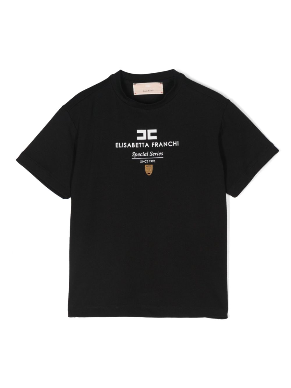 T-shirt con placca logo per bambina Elisabetta Franchi La Mia Bambina nero con girocollo - Rubino Kids