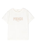 T-shirt con ricamo e stampa per neonato Fendi Kids bianco con orlo dritto - Rubino Kids