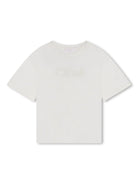 T-shirt con ricamo per bambina Chloé Kids bianco con scollo rotondo - Rubino Kids