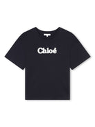 T-shirt con ricamo per bambina Chloé Kids nero con orlo dritto - Rubino Kids