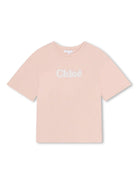 T-shirt con ricamo per bambina Chloé Kids rosa con orlo dritto - Rubino Kids