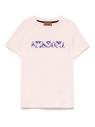 T-shirt con ricamo per bambina Missoni Kids rosa con girocollo - Rubino Kids