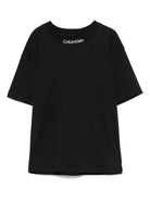 T-shirt con ricamo per bambino Calvin Klein Kids nero con orlo dritto - Rubino Kids