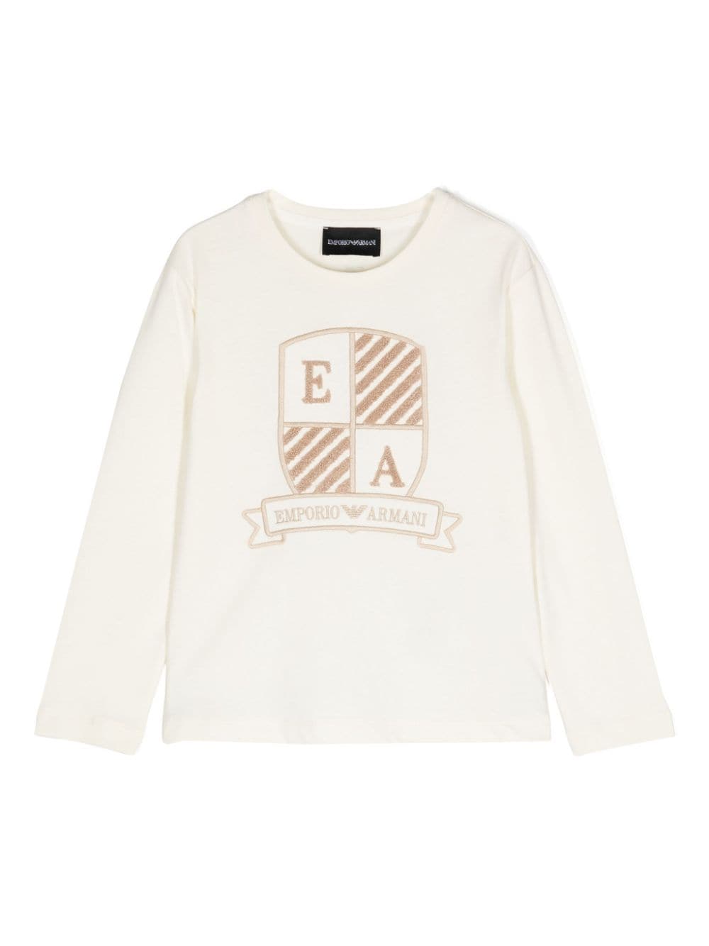 T-shirt con ricamo per bambino Emporio Armani Kids bianca con trama jersey - Rubino Kids