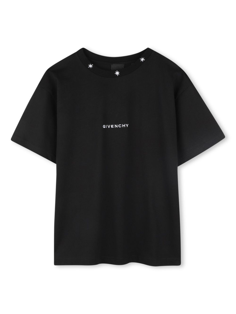 T-shirt con ricamo per bambino Givenchy Kids nero con ricamo con stelle - Rubino Kids