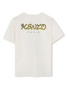 T-shirt con ricamo per bambino Kenzo Kids bianco con girocollo - Rubino Kids