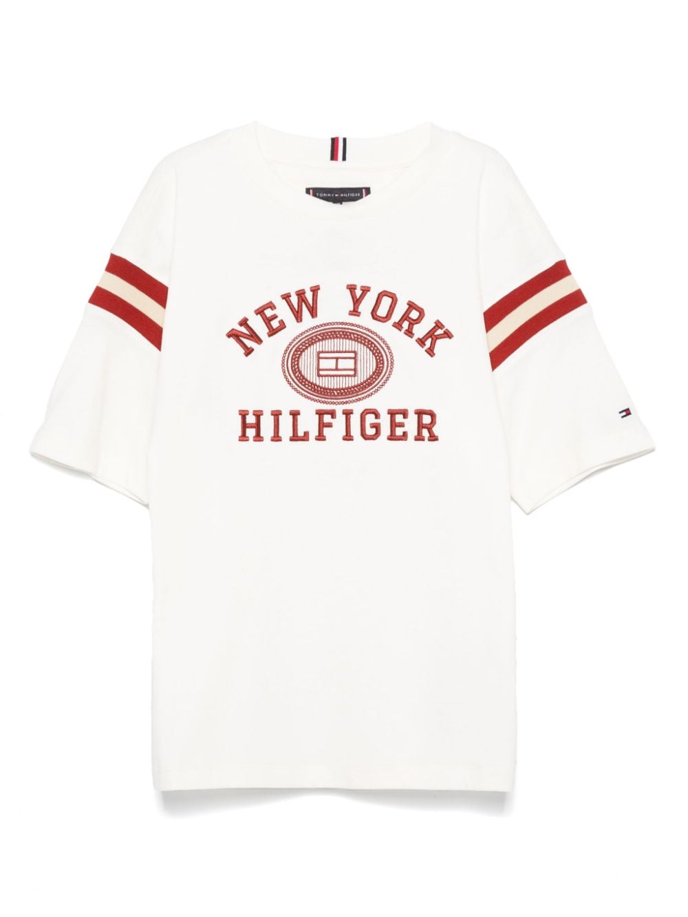 T-shirt con ricamo per bambino Tommy Hilfiger Junior bianca con logo sulla manica - Rubino Kids