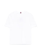 T-shirt con ricamo per bambino Tommy Hilfiger Junior bianco con orlo dritto - Rubino Kids