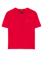 T-shirt con ricamo per bambino Tommy Hilfiger Junior rosso con orlo dritto - Rubino Kids