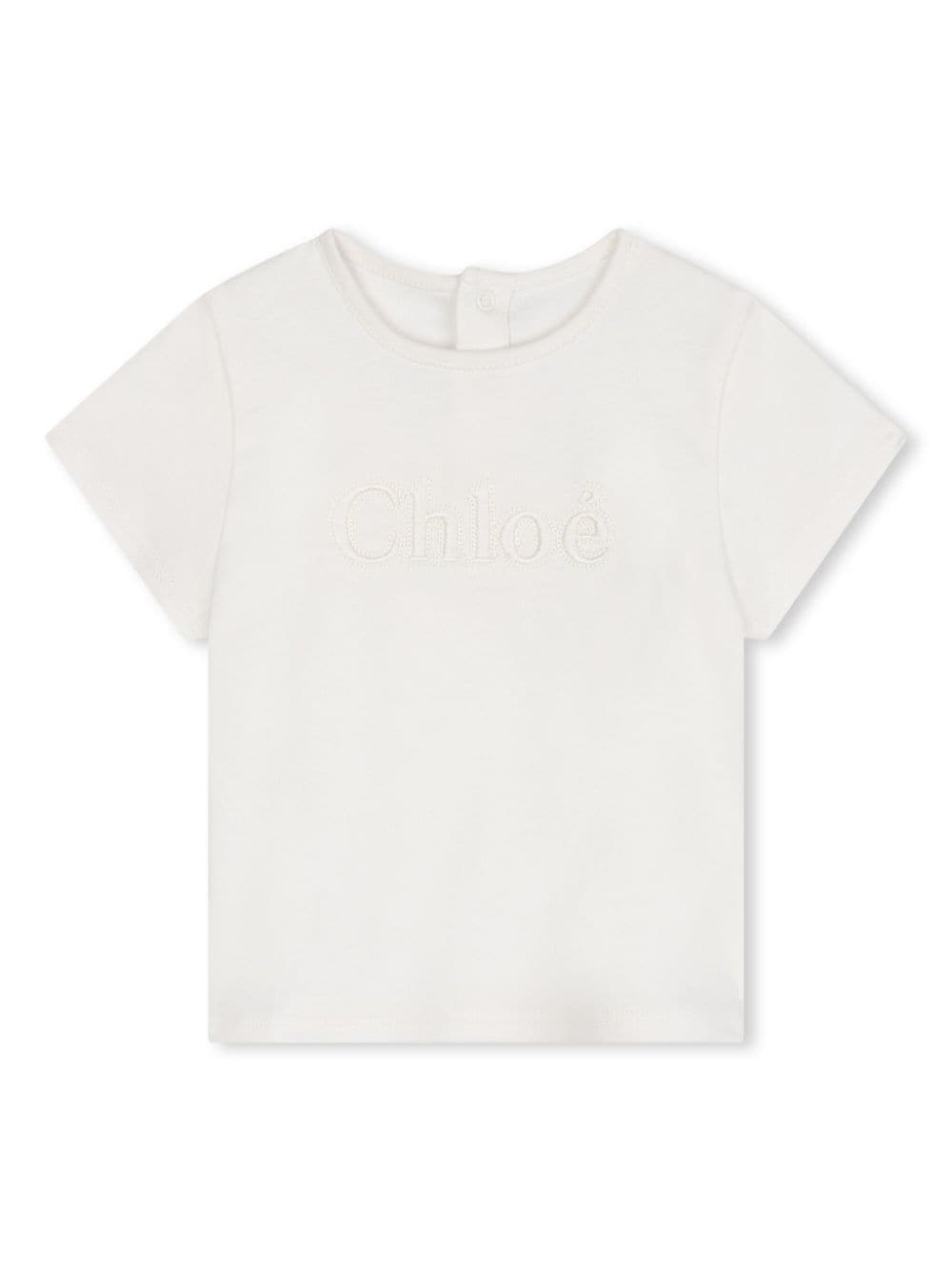 T-shirt con ricamo per neonata Chloé Kids bianco con scollo rotondo - Rubino Kids