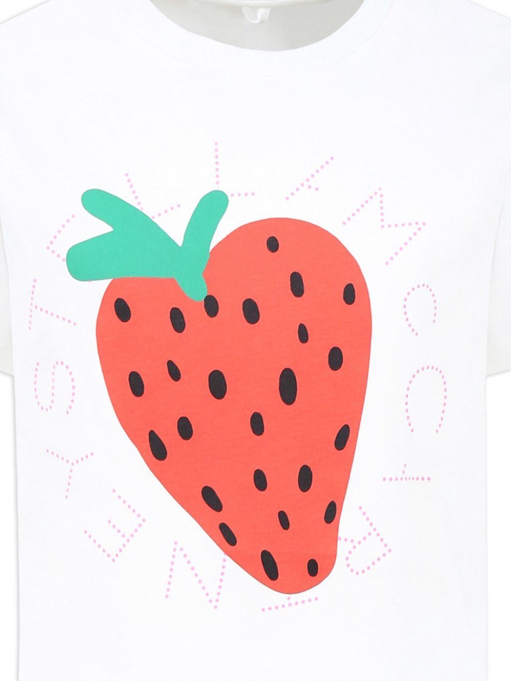 T-shirt con stampa fragola per bambina Stella McCartney Kids bianco con logo sul petto - Rubino Kids