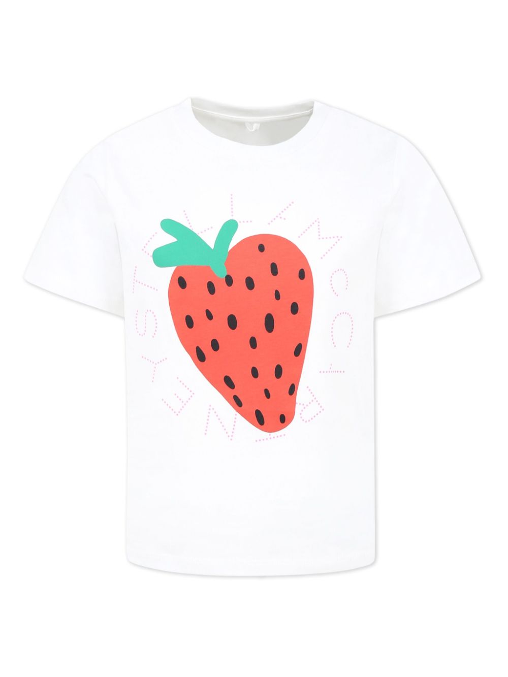 T-shirt con stampa fragola per bambina Stella McCartney Kids bianco con logo sul petto - Rubino Kids