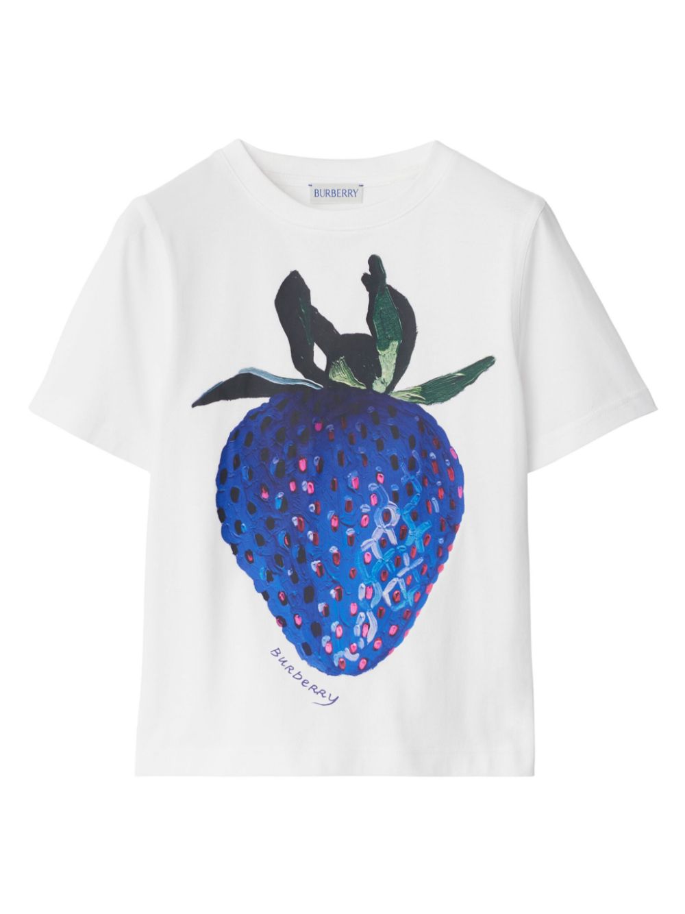 T-shirt con stampa fragola per bambino Burberry Kids bianco con girocollo - Rubino Kids