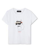 T-shirt con stampa grafica per bambina Karl Lagerfeld Kids bianco con girocollo - Rubino Kids