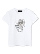 T-shirt con stampa grafica per bambina Karl Lagerfeld Kids bianco con girocollo - Rubino Kids