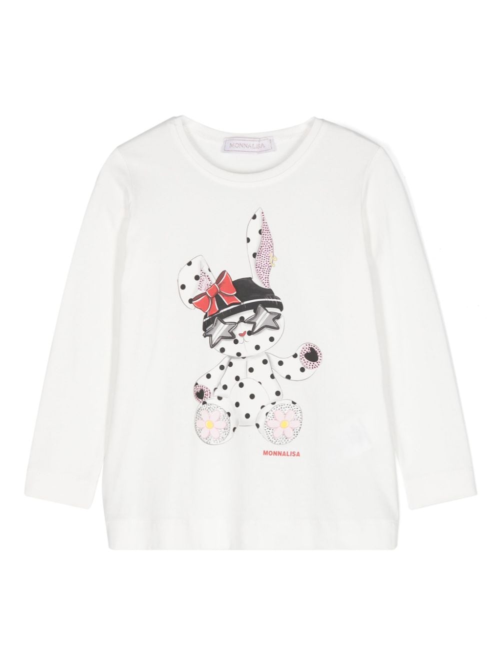 T-shirt con stampa grafica per bambino Monnalisa bianco con decorazione con strass - Rubino Kids