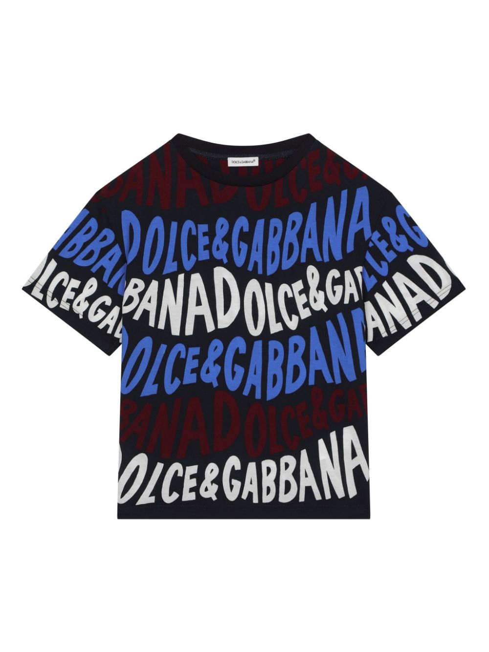 T-shirt con stampa logo all over per bambino Dolce & Gabbana Kids nero con scollo rotondo - Rubino Kids