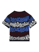 T-shirt con stampa logo all over per bambino Dolce & Gabbana Kids nero con scollo rotondo - Rubino Kids