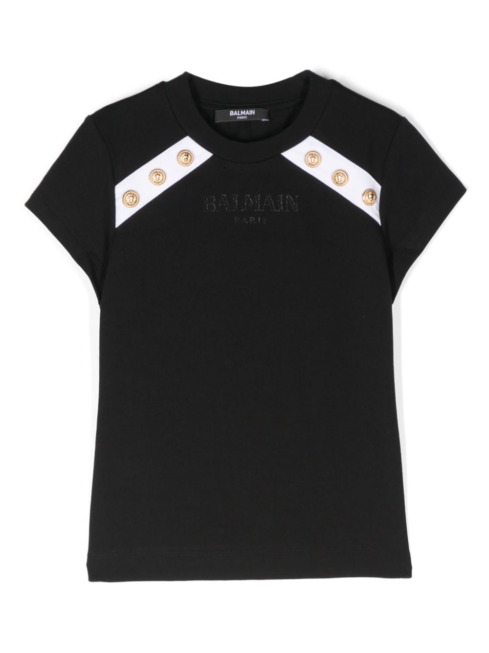 T-shirt con stampa logo per bambina Balmain Kids nero con finiture a contrasto - Rubino Kids