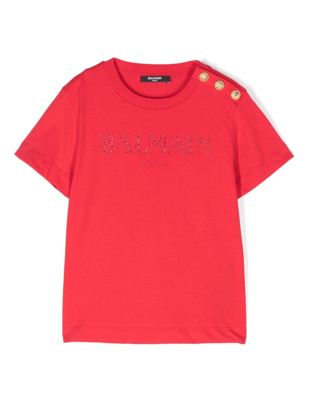 T-shirt con stampa logo per bambina Balmain Kids rosso con scollo rotondo - Rubino Kids