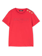 T-shirt con stampa logo per bambina Balmain Kids rosso con scollo rotondo - Rubino Kids